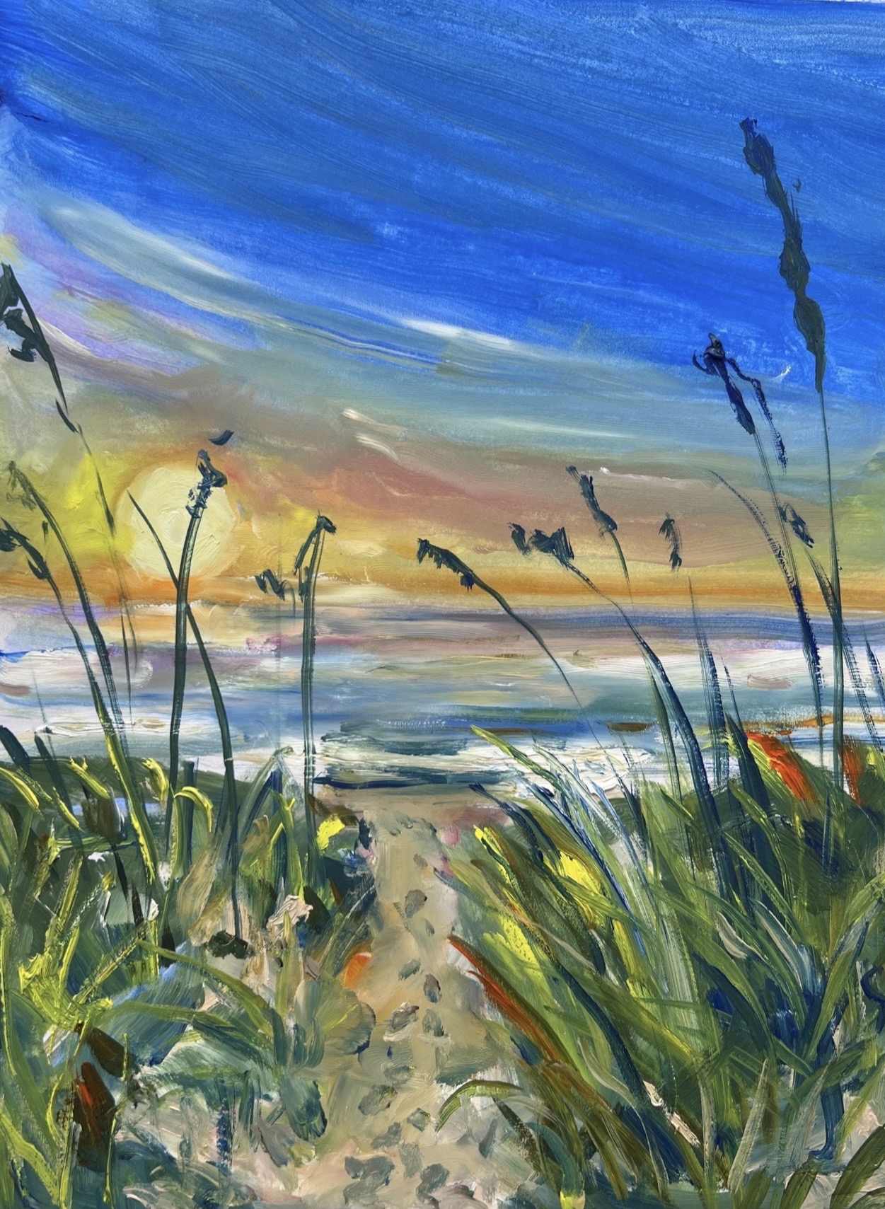 Sea of Azov landscape painting by Marina Stognieva, sunset on the coast of the Donetsk region, Picturesque Guide to Ukraine